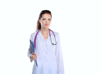 Smiling female doctor  in uniform standing at hospital