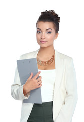 Portrait of business woman standing with crossed arms in office