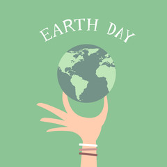 Earth Day Man Hand Hold Globe Flat