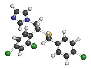 Sulconazole antifungal drug molecule. 3D rendering. 