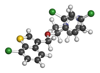 Sertaconazole antifungal drug molecule. 3D rendering. 