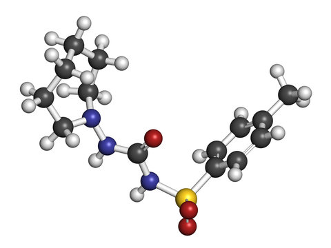 Tolazamide diabetes drug molecule. 3D rendering.
