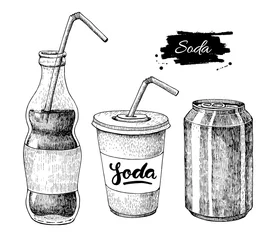 Foto op Plexiglas Vector soda drawing. Hand drawn soda illustrations. © Maria.Epine