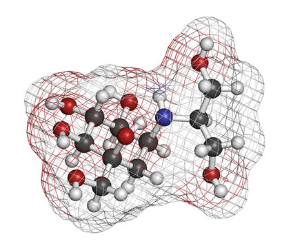 Voglibose diabetes drug molecule. 3D rendering. 