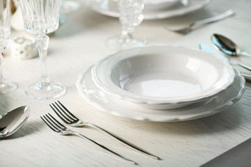 Served table in restaurant, closeup