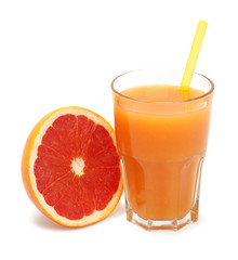 glass of freshly pressed grapefruit juice isolated