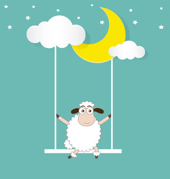 Sheep Swinging On a Moon and Cloud