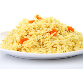 Dish of vegetarian rice isolated on white