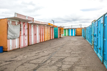 multicolored garages in the industrial area 