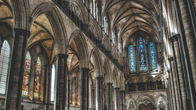 Salisbury Cathedral West Arches And Stained Glass HDR Photography