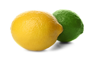 Fresh lime and lemon isolated on white