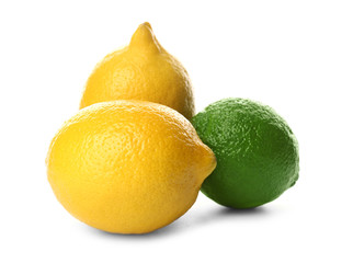 Fresh lime and lemons isolated on white