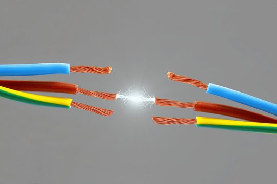 Elektro Kabel mit Funken Blitz Stock-Foto