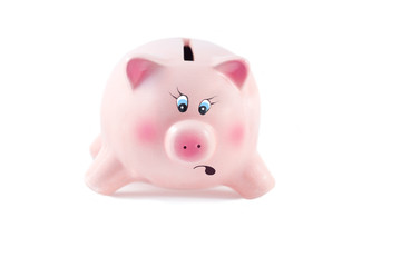 Surprised Piggy Bank on a White Background, Soft Focus