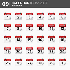 Vector illustration. Calendar icons set.  Date and time.  September. 