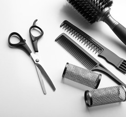 Professional hairdressing equipment isolated on white