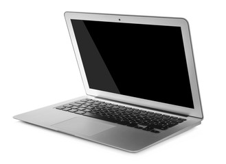 Laptop with black screen isolated on white