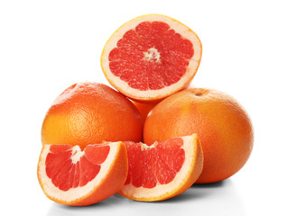 Pile of grapefruits isolated on white background