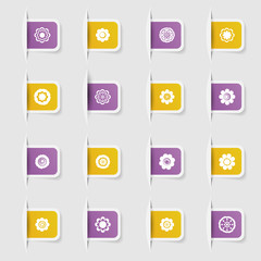 Set, a collection of unique paper stickers icons flowers