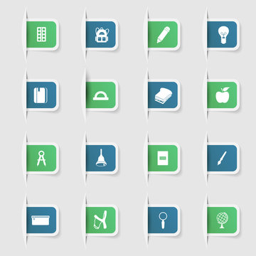 Set, a collection of unique paper stickers icon education