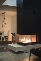 Fireplace with burning fire