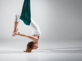 Aerial Yoga - Stock Image - obrazy, fototapety, plakaty