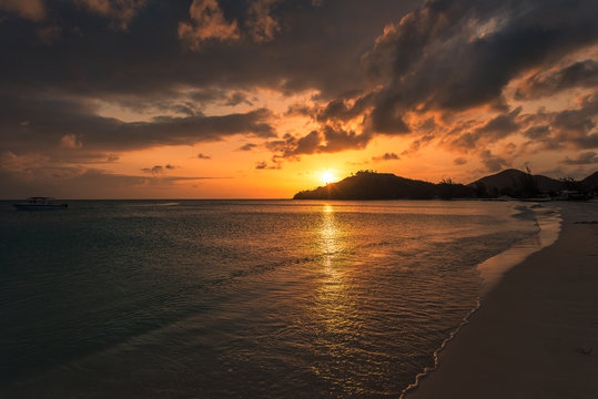warm and relaxing sunset on the caribbean beach