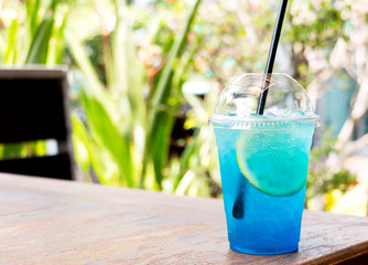 blue lemon soda in restaurant