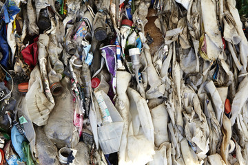 Waste Plastic Containers Compressed in Cube for Recycling