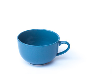 Blue ceramic bowl on white background