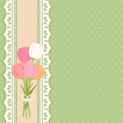 Tulip bouquet  on polka dot background vintage style.