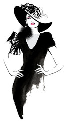 Fashion woman model with a black hat