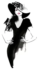 Stickers pour porte Art Studio Mannequin femme avec un chapeau noir