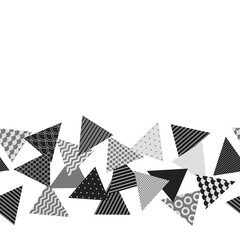 Black and white patterned triangles geometric seamless border, vector