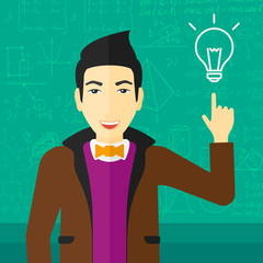 Man pointing at light bulb.