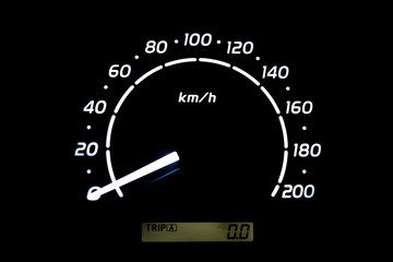  driver's cockpit ; speedometer on dashboard - white light in black