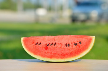 Sliced watermelon with nature background.