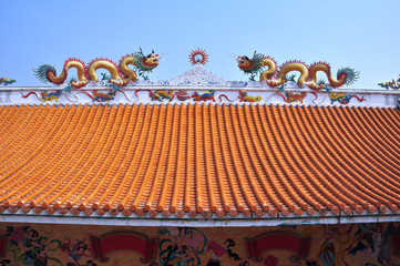 Dragon decorated at the roof of Chinese shrine in Thailand