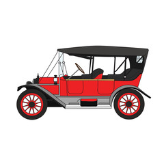 Red cartoon retro car. Vector retro convertible.