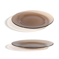 empty transparent brown dish on white background