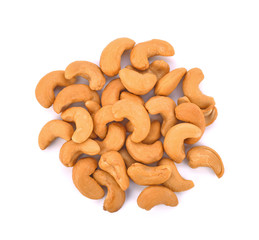 Roasted Salted Cashews on white background.