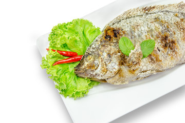 fish grilled with salt on background,clipping path