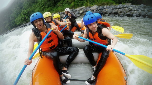 Experience the thrill of whitewater rafting with our team of seven as we navigate through large waves and rapids,all while capturing the sounds of the adventure.