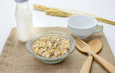 fruits muesli on sackcloth