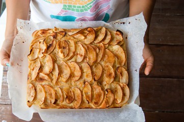 Apple pie, pie from sweet apples on the pro-twin