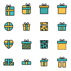 Trendy flat line icon pack for designers and developers. Vector line gift icon set, gift icon object, gift icon picture, gift image - stock vector