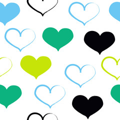 Cute vector seamless pattern . Hearts, brush strokes.  Endless texture can be used for printing onto fabric or paper