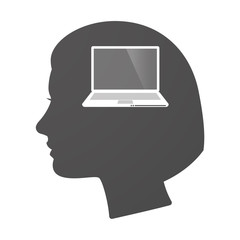 Isoalted female head icon with a laptop