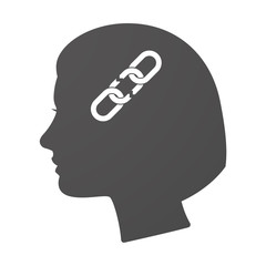 Isoalted female head icon with a broken chain