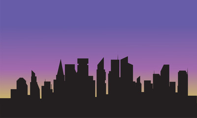 Fototapeta premium Silhouette of city with purple sky